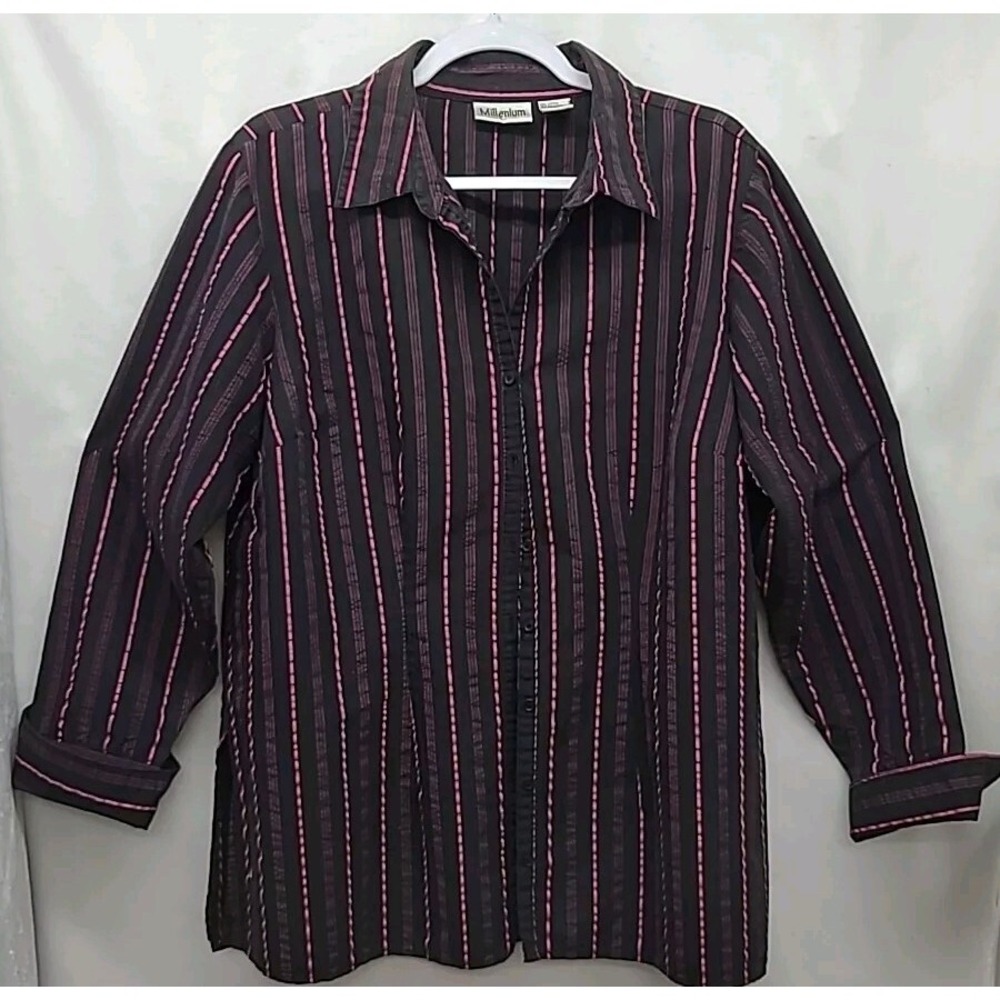 Millenium Womens Plus Size Top  2X Button Up Goth Office Casual‎